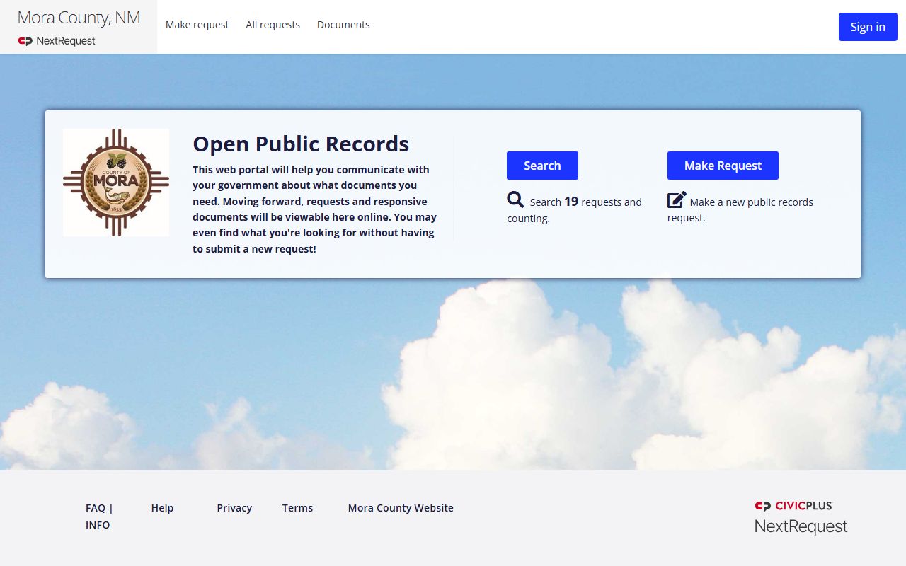Mora County inmate population public records request portal for jail and booking records