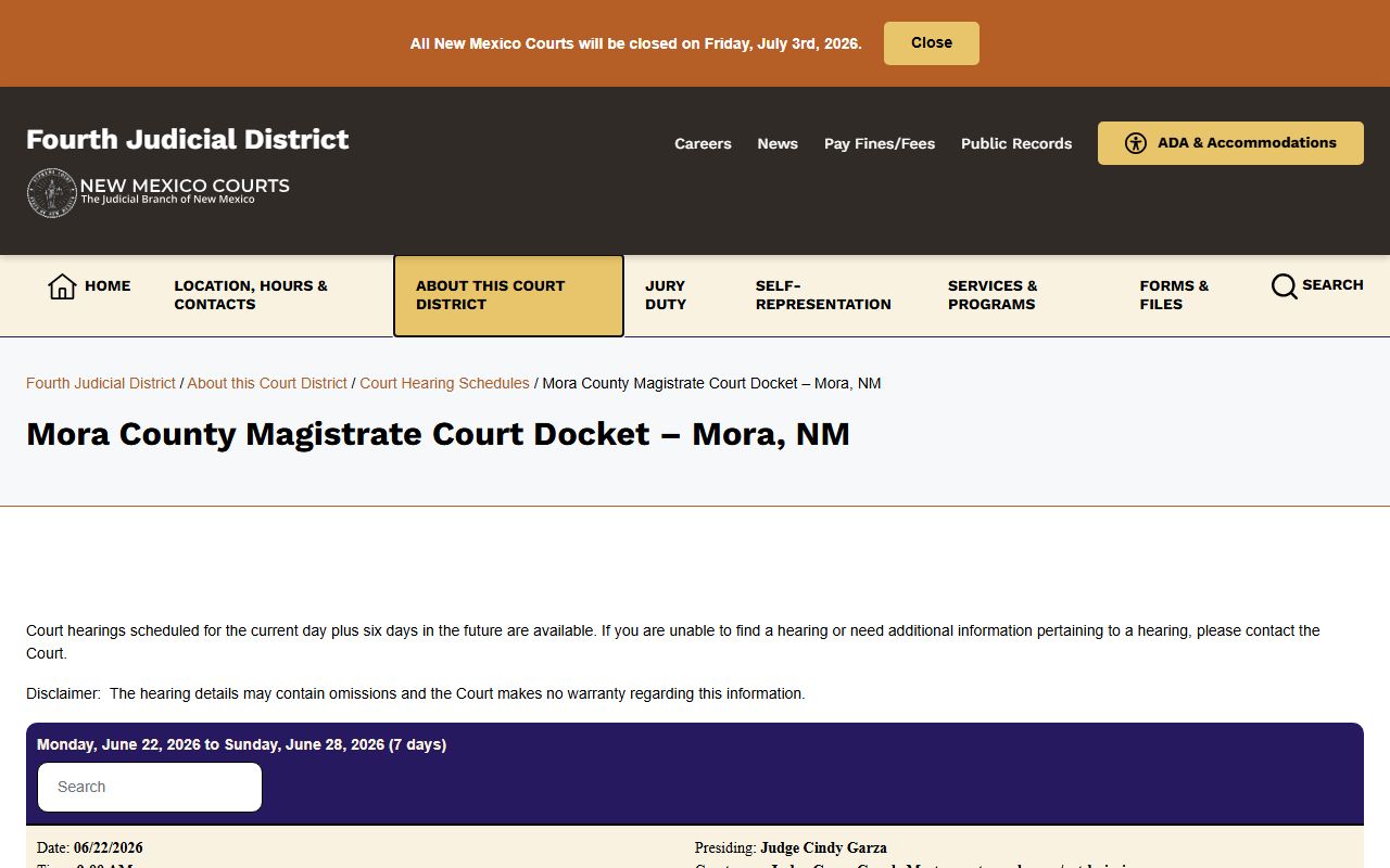 Mora County court records after jail arrest magistrate docket page