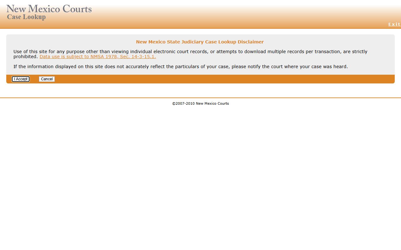 Mora County court records after jail arrest New Mexico Case Lookup screen